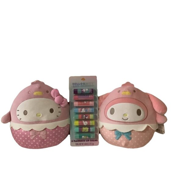 Squishmallow Chick My Melody & Hello Kitty Plush 8 inch & Flavored Lip Balm Set - Picture 1 of 5